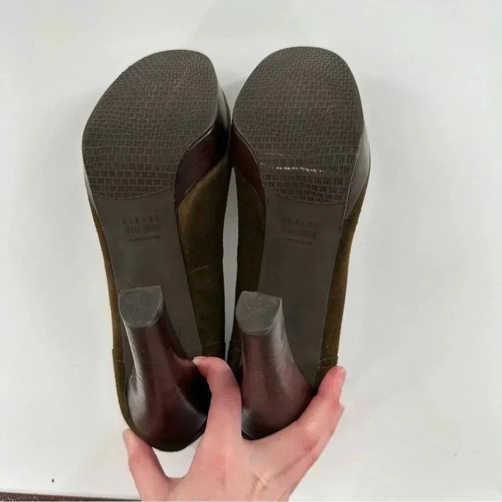 Stuart Weitzman heels size 11 olive green suede penny loafers chunky platforms